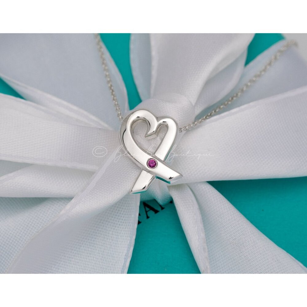 TIFFANY & Co. Sterling Silver Pink Sapphire Paloma Picasso Loving Heart Necklace